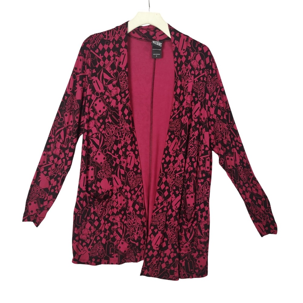 Disney Villains Womens Gothic Queen Hearts Cardigan 1X Magenta Alice Wonderland